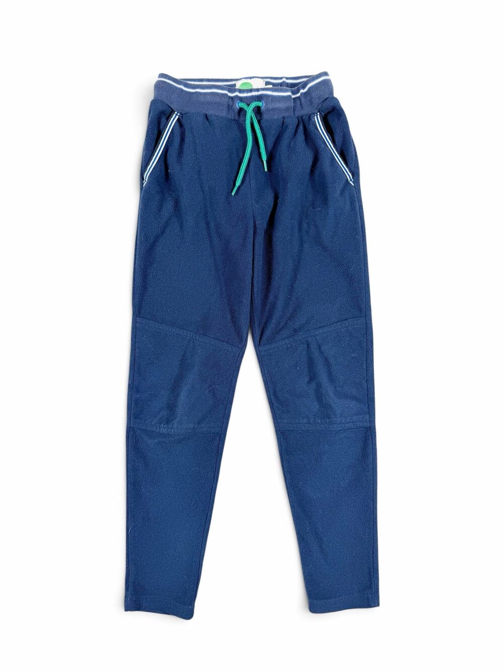 Mini Boden Fleece Jogger Pants Navy Blue Green Drawstring 8 Years
